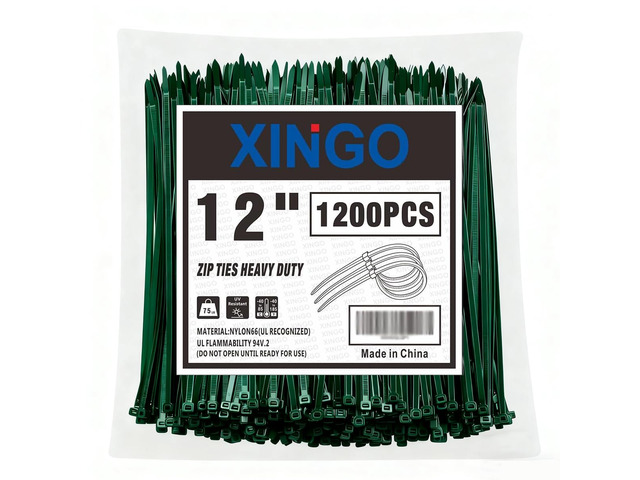 12 Inch Garden Green Zip Ties 1200 PCS, 75 LBS Ultra Strong Tensile Strength, UV Resistant Cable Ties, Self-locking Plastic Ties for Indoor and...