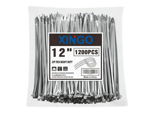 12 Inch Silver Zip Ties 1200PCS, 75 LBS Ultra Strong Tensile Strength, UV Resistant Cable Ties, Self-locking Plastic Ties for Indoor and Outdoor Use