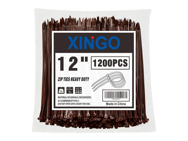 12 Inch Brown Zip Ties 1200 PCS, 75 LBS Tensile Strength, UV Resistant Cable Ties, Premium Self-locking Plastic Ties for Indoor and Outdoor Use