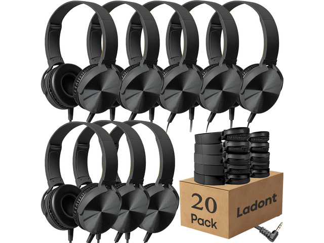 20 Pack Bulk Headphones for Classroom, Kids Wired Headphone for School Students K-12, Affordable Classroom Headphones, On-Ear with 3.5mm Plug(Black)