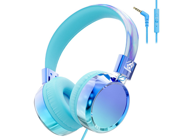 Kids Headphones with Cord with Mic, 85/94dB Safe Volume Limit HD mic, over-ear foldable, 3.5mm for iPad, tablet, computer, Kids Wired Headphones...