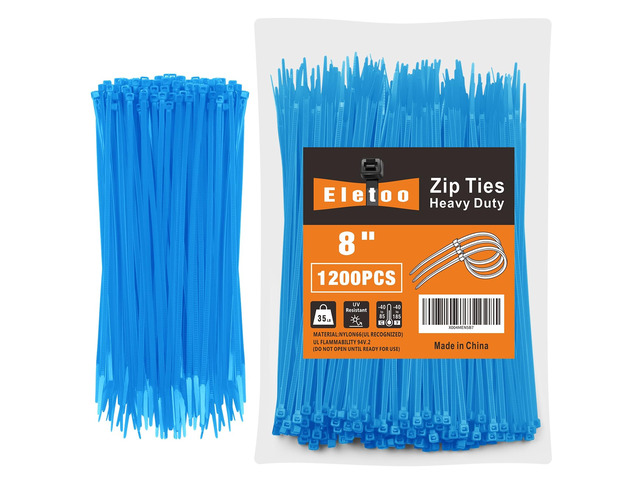 8 Inch Blue Zip Ties 1200 Pack Cable Ties 35 LBS UV Resistant Cable Ties, Weatherproof, Self-Locking for Indoor and Outdoor