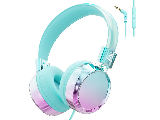 Kids Headphones with Cord with Mic, 85/94dB Safe Volume Limit HD mic, over-ear foldable, 3.5mm for iPad, tablet, computer, Kids Wired Headphones...