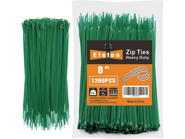 8 Inch Garden Green Zip Ties 1200Pack Cable Ties 35 LBS UV Resistant Cable Ties, Weatherproof, Self-Locking for Indoor and Outdoor