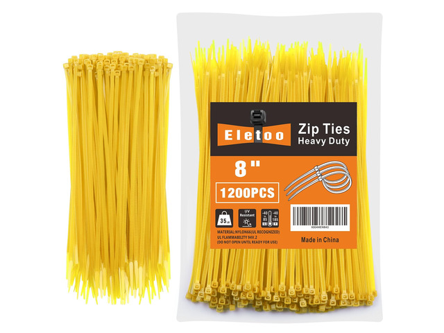8 Inch Yellow Zip Ties 1200 Pack Cable Ties 35 LBS UV Resistant Cable Ties, Weatherproof, Self-Locking for Indoor and Outdoor