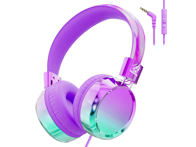 Kids Headphones with Cord with Mic, 85/94dB Safe Volume Limit HD mic, over-ear foldable, 3.5mm for iPad, tablet, computer, Kids Wired Headphones...