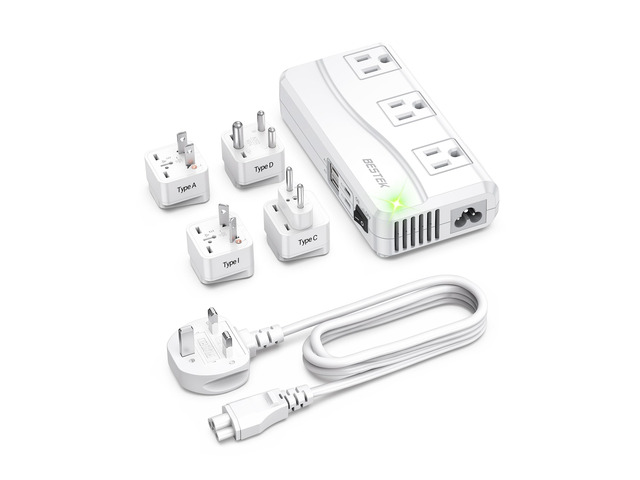 Universal Travel Adapter 220V to 110V Voltage Converter, 250W Step Down Power Converter with 4 USB Ports & 3 AC Outlets and EU/UK/AU/US/India...