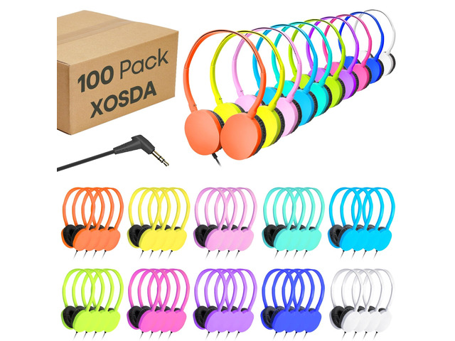 100 Pack Bulk Headphones for School Classroom Kids, Wholesale Children On-Ear Headphones Perfect for Toddler Boys Girls Teen and Adult (PU102,100...