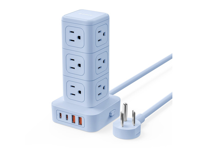 Power Strip Tower with Multiple Outlets, Tower Extension Cord with 12 AC Outlets 4 USB Ports (2 USB C), Space Saving Design, 5FT Cord Power Tower...