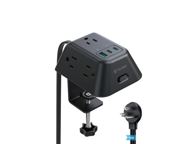 Desk Clamp Power Strip, Surge Protector with USB C PD 20W Desk Mount Power Strip with 5 AC Outlets, Fit 1.97in Tabletop Edge Thick, 10ft Extension...