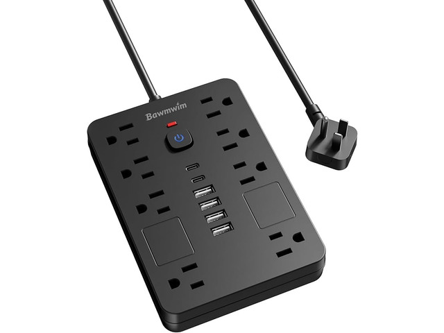 6FT Surge Protector Power Strip Extension Cord with 8 Outlets& 6 USB Ports 2 Pack 6FT Flat Plug Extension Cord with 8 AC & 6 USB (2 USB C),Wall Mount...
