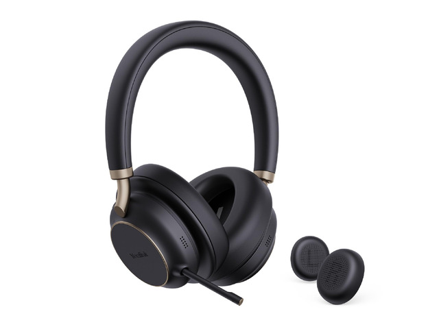 BH76 Plus Bluetooth Headset, Wireless Headset with Microphone for PC,Active Noise Cancelling, Retractable Hidden Mic Arm, Compatible with PC Mac,...
