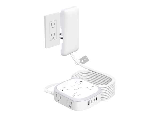 Outlet Cover 15FT Long Extension Cord, Surge Protector Power Strip 8 AC and 4 USB Ports (3 USB C), Wall Mount, 3 Prong Flat Wall Plug with Power...