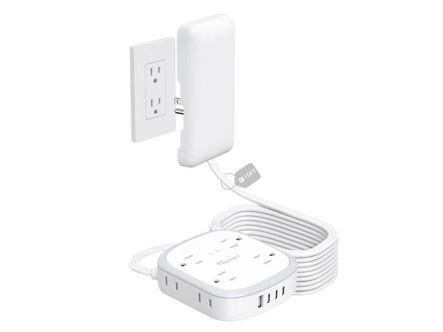 Outlet Cover 15FT Long Extension Cord, Surge Protector Power Strip 8 AC (4-2Pin) and 4 USB Ports, Wall Mount, 3 Prong Flat Wall Plug with Power...