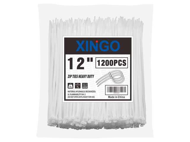 12 Inch White Zip Ties 1200 PCS, 75 LBS Ultra Strong Tensile Strength, UV Resistant Cable Ties, Self-locking Plastic Ties for Indoor and Outdoor Use