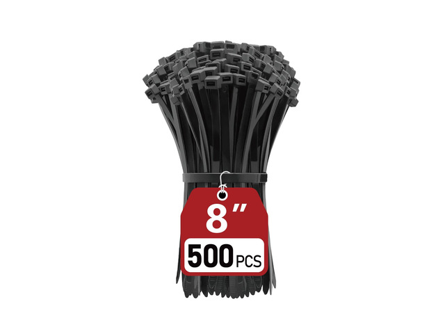 Zip Ties Heavy Duty 8 inch (500 Pack), Heavy Duty Cable Ties with 120 lb Tensile Strength for Outdoor Use, Black Wire Ties