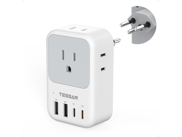 Switzerland Travel Plug Adapter PD 20W, Type J Adapter 4 Outlets 4 USB (2 USB-C 2 USB-A), US to Switzerland Travel Power Outlet Adaptor for Rwanda...