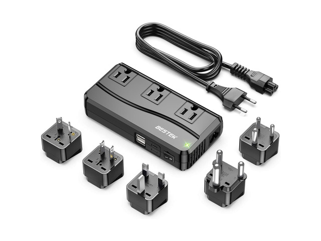 300W Power Converter 3-Outlet and 4-Port USB Travel Voltage Transformer 220V to 110V with Type G/D/M/AU/US Travel Plug Adapters