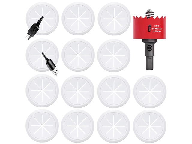 14 Pack TV Wire Hider for Wall, 1.97 Inch (50mm Hole) Cord Hider in Wall Cable Management Kit, Includes 14 Pass Throughs and 1 Hole Saw Drill...
