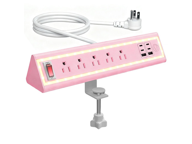 Desk Clamp Power Strip with Nightlight, 40W Fast Charging, 10FT Extension Cord, 4x20W USB-C & 2 USB Ports, 5 AC Outlets, Fits 1.69-Inch Table Edges