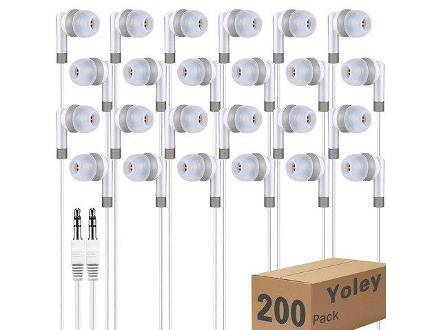 200 Packs Classroom Earbuds Bulk Headphones for Kids School Students Children, Wholesale Class Set Durable Earphones, Individually Bagged (200 White)