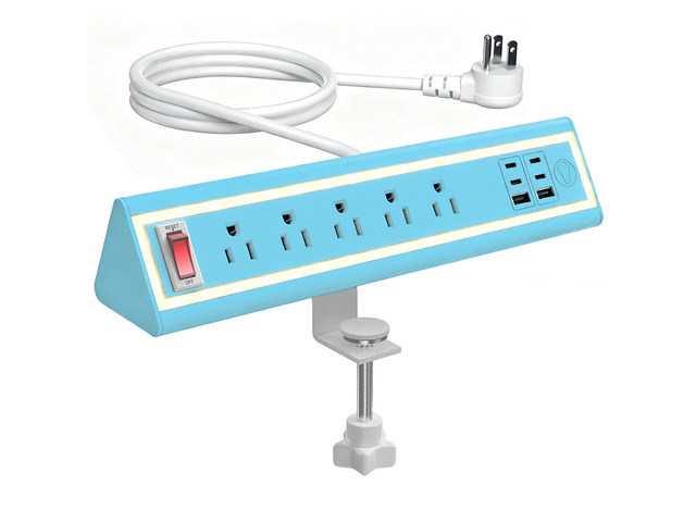 Desk Clamp Power Strip with Nightlight, 40W Fast Charging, 10FT Extension Cord, 4x20W USB-C & 2 USB Ports, 5 AC Outlets, Fits 1.69-Inch Table Edges