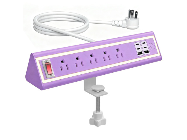 Desk Clamp Power Strip with Nightlight, 40W Fast Charging, 10FT Extension Cord, 4x20W USB-C & 2 USB Ports, 5 AC Outlets, Fits 1.69-Inch Table Edges