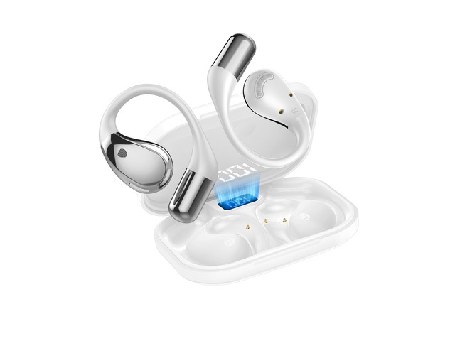 Open-Ear Headphones, Bluetooth 6.0 Wireless Earbuds Powerful Sound, 40H Open Ear Earbuds with ENC Mic, Adjustable Ear Hooks, Shell White