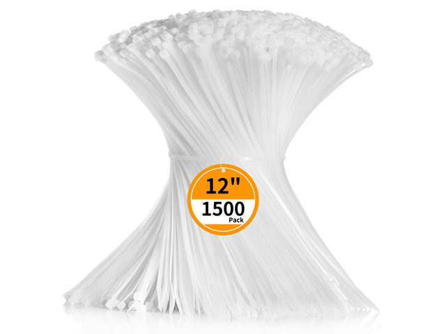 Clear Cable Zip Ties 12 Inch 1500 Pack Plastic White Zip Ties 50lbs Zipties Heavy Duty Zip Ties for Outdoor and Indoor Multi-Purpose Cable Ties...