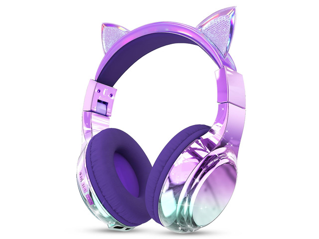 Kids Cat Ear Bluetooth Headphones, 60H, 74/85/94dB Volume Limit For school with mic, fast charging, foldable design, wired mode, Wireless...