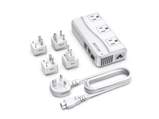 Universal Travel Adapter 100-220V to 110V Voltage Converter 250W with 6A 4-Port USB Charging 3 AC Sockets and EU/UK/AU/US/India Worldwide Plug...