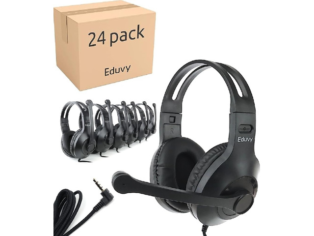 Bulk Headphones for Classroom with Microphone, Heavy-Duty School Pack Wired Headphones for Students with Rotating Boom Mic. Teacher Must Haves from...
