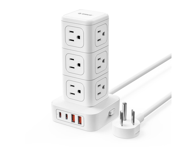 Tower Power Strip with Surge Protection, Charging Station Tower with 12 AC Outlets 4 USB Ports (2 USB C), Space Saving Design, 5FT Tower Extension...