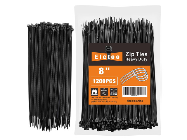 8 Inch Black Zip Ties 1200 Pack Cable Ties 35 LBS UV Resistant Cable Ties, Weatherproof, Self-Locking for Indoor and Outdoor