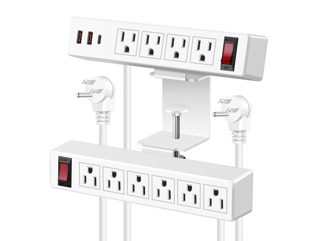 Desk Clamp Dual Layer Power Strip, 20W USB-C, 700J Surge Protector 10AC 15FT Extension Cord, Outlet Extender Desk Organizer Workstation Home...