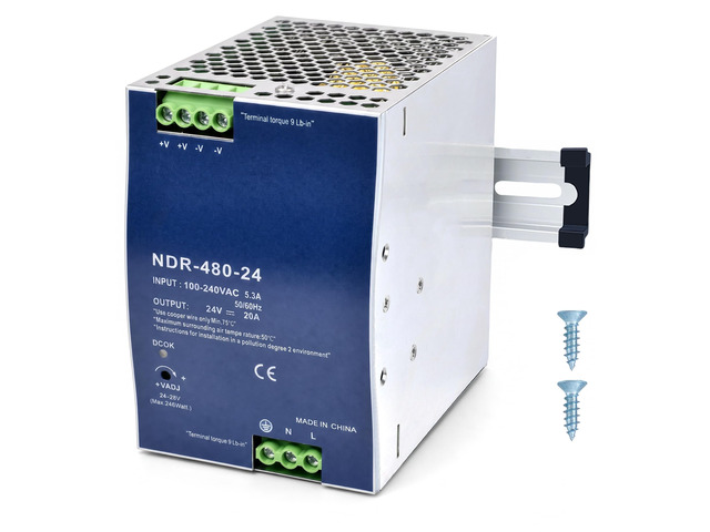 24VDC Power Supply NDR 480W DIN Rail Power Supply Switch Switching Converter DC (Input 100-240VAC Output 24VDC 50/60HZ 24V 20A)