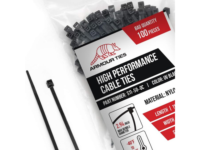 11 Inch Black Zip Ties, 50 lb Tensile Strength, 1000-Pack UV Resistant Industrial-Strength Nylon, Indoor and Outdoor Cable & Wire Management,...