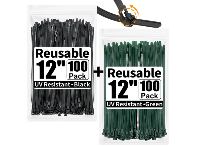 200 Pack Reusable Zip Ties 12 Inch Heavy Duty Cable Ties Black Dark Green Reusable Trigger Release / Heavy Duty Nylon / UV Weatherproof / Non-Slip...