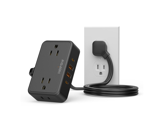 Flat Plug Extension Cord, 4AC & 2A2C, 3 FT Power Strip for Travel Extension Cord with Multiple Outlets, 1625W/13A, 1.62in Wide Spaced, No Surge...