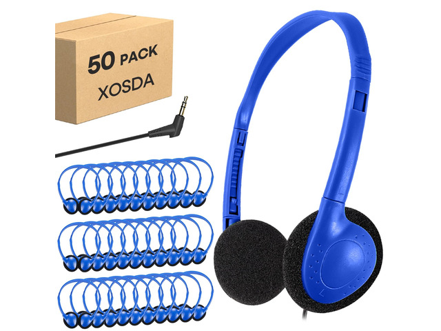 50 Pack Bulk Classroom Headphones for Kids School, Wholesale Class Set Earphones Wired Headset Adjustable with 3.5mm Jack for Students Teens...