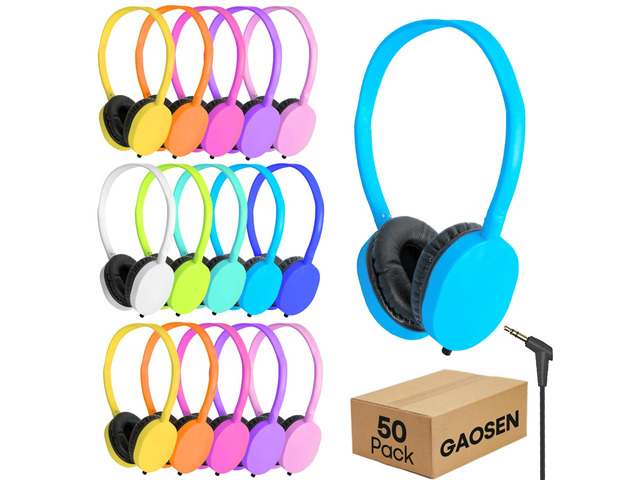 50 Pack Classroom Headphones Bulk for Students Kids Schools,Multi Color Class Set Durable Wired Earphones for Children Toddler Teens Boys Girls and...