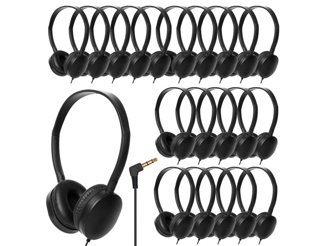 Bulk Classroom Headphones 100 Pack for Kids and Students School Kids Children Teen 3.5mm Jack Black