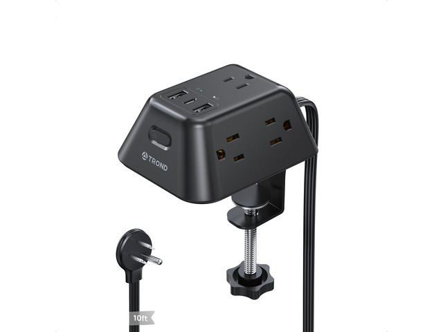 Desk Clamp Power Strip, Surge Protector with 5 Widely Spaced Outlets Desk Outlets with 3 USB Ports, Fit 1.97in Tabletop Edge Thick, Extension Cord...
