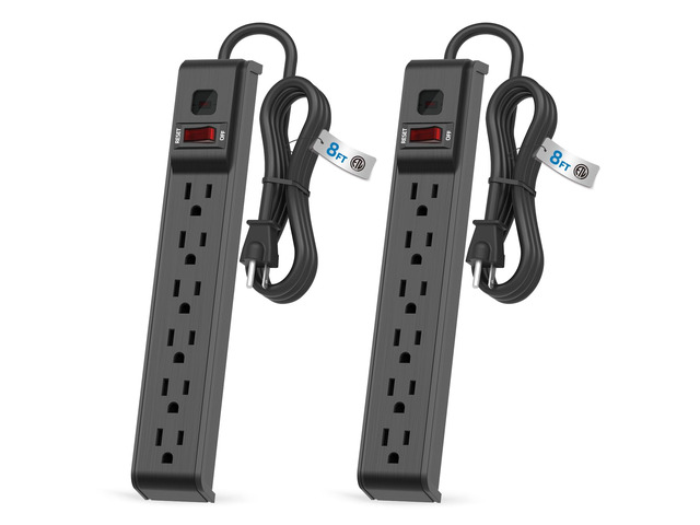 6 Outlet Power Strip Surge Protector, 8 FT Extension Cord with Overload Protection, Wall Mountable for Home and Office, 600J, 15A/1875W, ETL...