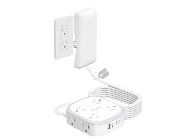 Outlet Cover 10FT Long Extension Cord, Surge Protector Power Strip 8 AC and 4 USB Ports (3 USB C), Wall Mount, 3 Prong Flat Wall Plug with Power...