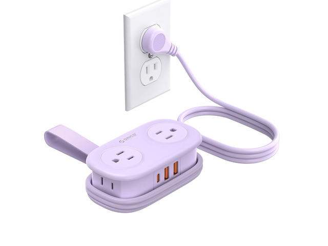 Purple Travel Power Strip with 4 AC Outlets 3 USB Ports (1 USB-C) PD20W 4FT Flat Plug Extension Cord, Compact Portable Design for Business Travel,...