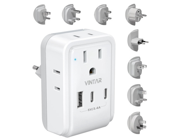 Universal Travel Adapter Kit, Type A,B,C,D,E/F,G,I,M Detachable Plug 7 in 1 International Power Adapter with 4 Outlets 3 USB(2 USB-C), Travel...