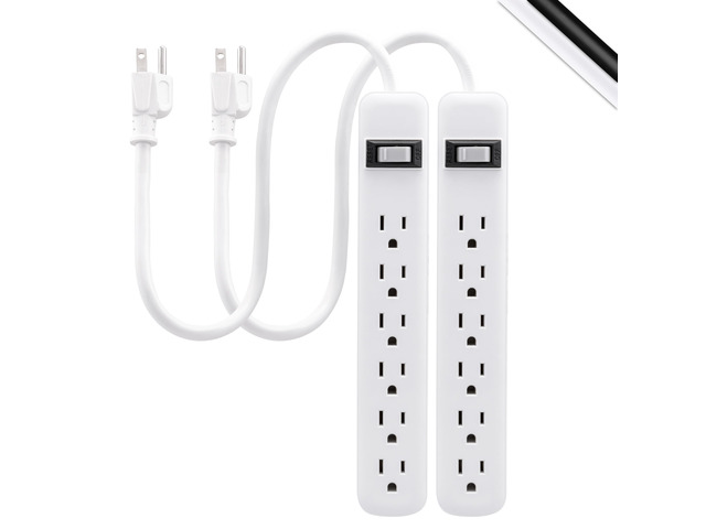 Power Strip, 2 Count, 6 Outlet Extender, Extension Cord, 1.5 Ft (Pack of 6)