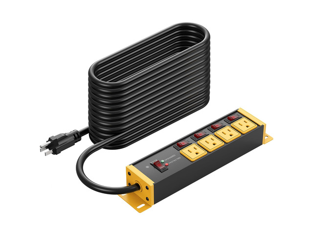 12 Gauge Long Extension Cord, Individual Switches, Yellow, 100FT. Multiple Outlets, Heavy Duty Surge Protector Power Strip, Outdoor, Grounded,...