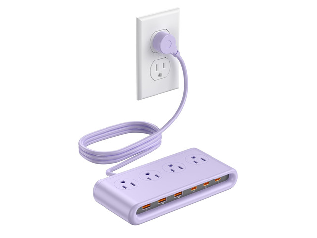 USB Power Strip with 20W PD, 4AC & 6 USB Flat Plug Extension Cord 5 FT Outlets Desktop Charging Station with Extension Cord, Compact Outlet...